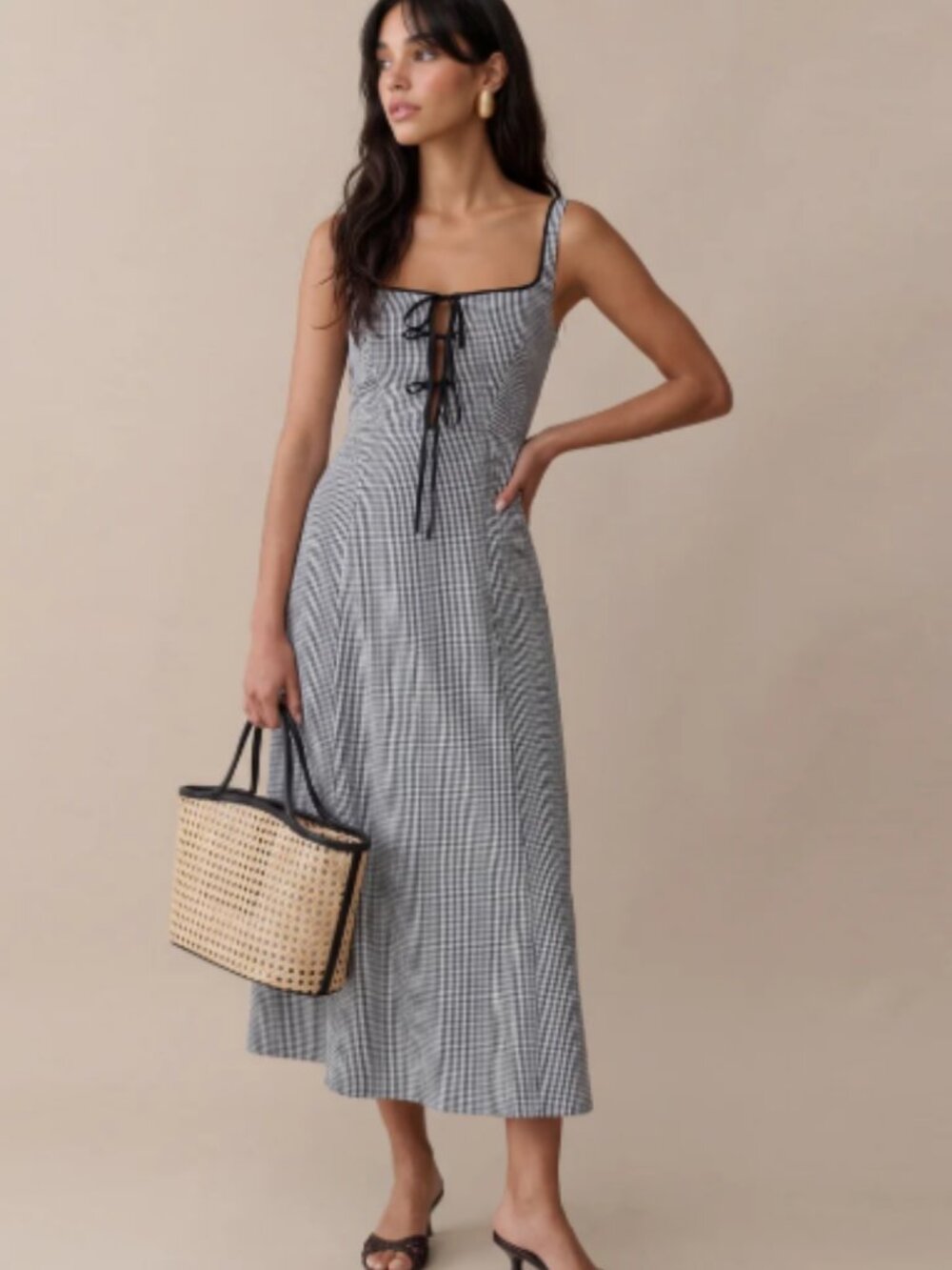 o.p.t. Babette Black Gingham Midi Dress Sz 8 NWT
